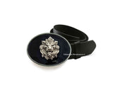 Medieval Lion Belt Buckle Inlaid in Hand Painted Glossy Black Enamel Ornate Vintage Inspired Burnished Gold Buckle with Color Options