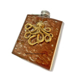 Antique Gold Octopus Flask Inlaid in Hand Painted Copper Swirl Design Neo Victorian Kraken Custom Colors and Personalized Option