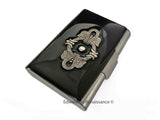 Art Nouveau Business Card Case Large Capacity in Black Opaque Enamel Antique Design with Color and Personalized Options