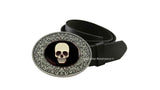 Skull Belt Buckle Inlaid in Black Onyx Enamel with Intricate Brocade Border Etchings Gothic Victorian Other Color Options Available