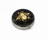 Queen Bee Pill Box Inlaid in Hand Painted Black Enamel Art Nouveau Insect Vintage Design Personalized and Color Options