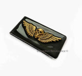 Skull with Wings Money Clip Inlaid in Hand Painted Black Enamel Steampunk Gothic Inspired Custom Colors and Personalized Options