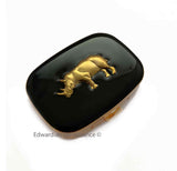 Rhino Pill Case in Hand Painted Glossy Black Enamel Neo Victorian Safari Inspired Personalize and Color Options