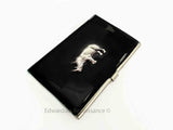 Rhino Card Case Inlaid in Hand Painted Black Enamel Neo Victorian Rhinoceros Case with Colors and Personalized Option