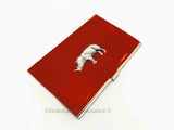 Rhino Card Case Inlaid in Hand Painted Red Enamel Neo Victorian Rhinoceros Case with Colors and Personalized Option