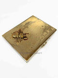 Queen Bee Cigarette Case Inlaid in Hand Painted Metallic Gold Enamel Art Deco Style with Personalized and Color Options
