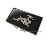 Silver Dragon Pill Box with 7 Day Slots Inlaid in Hand Painted Glossy Black Enamel Weekly Pill Case with Personalized and Color Options