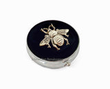 Queen Bee Pill Box Inlaid in Hand Painted Black Enamel Art Nouveau Insect Vintage Design Personalized and Color Options
