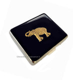 Antique Gold Elephant Pill Box with 8 Compartments Inlaid in Hand Painted Glossy Black Enamel Art Deco Safari Personalize and Color Options