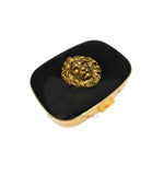 Lion Pill Box Inlaid in Hand Painted Glossy Black Enamel  Neo Victorian Leo Inspired Meds Case with Custom Colors and Personalized Options