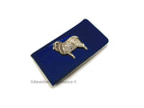 Aries Money Clip Inlaid in Hand Painted Navy Enamel Ram Zodiac Design with Personalized and Color Options