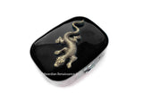 Lizard Pill Box Inlaid in Hand Painted Glossy Black Enamel Vintage Style Reptile Inspired RX Case with Personalized and Color Options