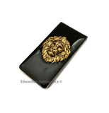 Lion Money Clip Inlaid in Hand Painted Black Enamel Neo Victorian Safari Inspired Leo Personalize and Color Options Available