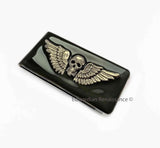 Skull with Wings Money Clip Inlaid in Hand Painted Black Enamel Steampunk Gothic Inspired Custom Colors and Personalized Options