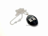Initials Locket Inlaid in Hand Painted Glossy Black Enamel Personalized Necklace with Assorted Color Options Available