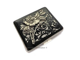 Flower Pill Box with 8 Compartments Inlaid in Hand Painted Black Ink Swirl Enamel Art Nouveau Bouquet Personalize and Color Options