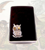 Robot Owl Cigarette Case Inlayed in Hand Painted Black Enamel Mechanical Owl with Gear and Cog Wallet Personalized and Color Options