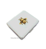Queen Bee Weekly Pill Box Inlaid in Hand Painted Glossy White Enamel Neo Victorian Insect with Personalized and Color Options