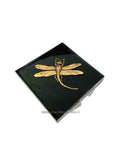 Dragonfly Pill Box Inlaid in Hand Painted Glossy Black Enamel Vintage Style Art Nouveau Insect with Personalized and Color Options