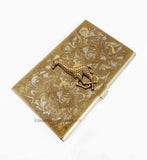 Giraffe Business Card Case inlaid in Hand Painted Gold Swirl Enamel Neo Victorian Safari Design Personalized and Color Options