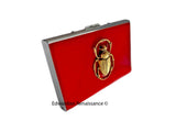 Antique Gold Scarab Credit Card Wallet RFID Blocker in Hand Painted Glossy Red Enamel Art Deco Beetle with Color and Personalized Option