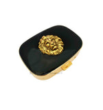Antique Gold Lion Pill Box Inlaid in Hand Painted Glossy Black Enamel Neoclassic Leo Inspired with Personalized and Color Options