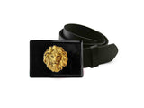 Lions Head Belt Buckle Inlaid in Hand Painted Black Enamel Neo Victorian Leo Inspired Assorted Color Options