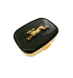 Antique Gold Hare Pill Case in Hand Painted Glossy Black Enamel Art Deco Woodland Inspired Personalize and Color Options