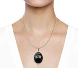 Initials Locket Inlaid in Hand Painted Glossy Black Enamel Personalized Necklace with Assorted Color Options Available