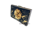 Lions Head Credit Card Wallet with RFID Blocker in Hand Pianted Black with Gold Swirl Enamel with Custom Color and Personalized Option