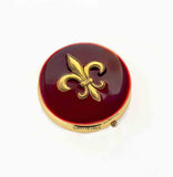 Fleur de Lis Pill Box Inlaid in Hand Painted Glossy Ox Blood Enamel Art Deco Inspired Personalized and Color Options