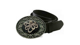 Octopus Belt Buckle Inlaid in Hand Painted Glossy Black Onyx Enamel with Intricate Brocade Etchings Kraken Style with Color Options