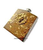 Lion Flask Inlaid in Hand Painted Bronze Enamel with Gold Swirl Neoclassic Design Custom Colors and Personalized Options