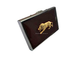 Prowling Lion Credit Card Wallet In Hand Painted Gold Enamel Neoclassic Leo Inspired RFID Blocker Case Personalized and Color Options