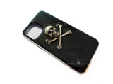 Skull and Crossbones Iphone Case Antique Silver Inlaid in Black with Silver Splash Also Available in Galaxy Case with Color Options
