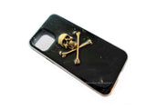 Antique Gold Skull and Crossbones IPhone or Galaxy Case Inlaid in Metallic Silver with Splash Available in Other Color Options