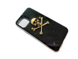 Antique Gold Skull and Crossbones Iphone  or Galaxy Case Inlaid in Black with Silver Splash Also Available in Galaxy Case with Color Options