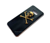 Antique Gold Skull and Crossbones Galaxy Case or IPhone Cover Inlaid in Glossy Black Enamel Gothic Inspired Phone Cover with Color Options
