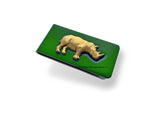 Antique Gold Rhino Money Clip Inlaid in Hand Painted Green Enamel Neo Victorian Safari Inspired Custom Colors and Personalized Option