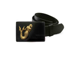 Mermaid Belt Buckle Inlaid in Hand Painted Glossy Black Enamel Nautical Fantasy Sea Siren Inspired Metal Buckle with Color Options