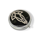 Art Nouveau Pill Case in Hand Painted Glossy Black Enamel with Large Compartment and Mirror Gatsby Inspired Personalized and Custom Color
