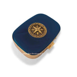 Rose Compass Pill Case Inlaid in Hand Painted Glossy Black Enamel Nautical Inspired with Custom Colors and Personalized Options