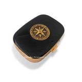 Rose Compass Pill Case Inlaid in Hand Painted Glossy Black Enamel Nautical Inspired with Custom Colors and Personalized Options