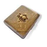 Queen Bee Weekly Pill Box Inlaid in Hand Painted Bronze with Gold Swirl Design Enamel Neo Victorian Insect Personalized and Custom Color