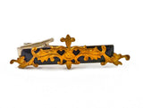 Tie Clip Vintage Brass Ornate Scroll Inlaid in Hand Painted Black Enamel Architectural Neck Tie Bar Accent Custom Colors Available