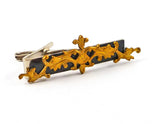 Tie Clip Vintage Brass Ornate Scroll Inlaid in Hand Painted Black Enamel Architectural Neck Tie Bar Accent Custom Colors Available