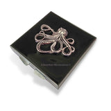 Octopus Pill Box Inlaid in Hand Painted Navy Enamel Nautical Design Square Style with Personalized Options Available