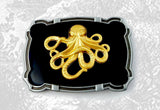 Steampunk Large Belt Buckle Octopus Neo Victorian Fantasy Inspired Metal Ornate Buckle in Black Enamel Custom Colors Available