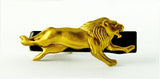 Running Lion Tie Clip Inlaid in Hand Painted Glossy Black Onyx Enamel Safari Inspired Vintage Style Leo Neck Tie Bar Accent