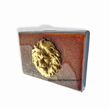 Antique Gold Lions Head Credit Card Wallet RFID Blocker in Hand Painted Metallic Copper Enamel with Color and Personalized Option